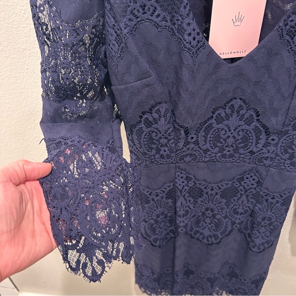 Hello Molly Navy Lace Long Sleeve Mini Dress Size 4 Small - Picture 7 of 14